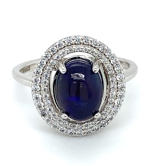 Blue Opal 1.78ct Platinum Finish Solid Silver Ring - Picture 1 of 7